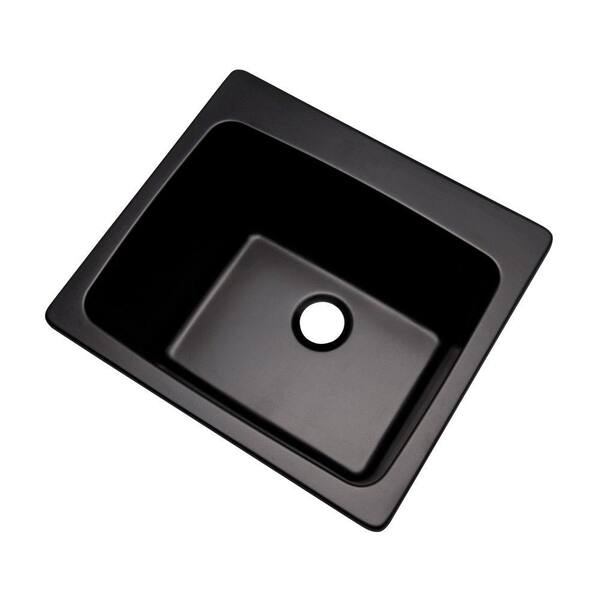 Mont Blanc Wakefield Natural Stone Dual Mount Granite Composite 25 in. 0-Hole Utility Single Bowl Kitchen Sink in Black