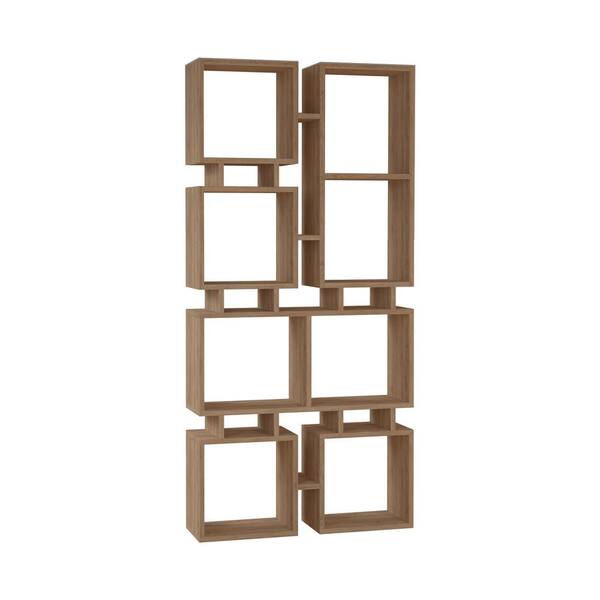 Tayse Rugs 65.55 in. Oak Wood 8-shelf Etagere Bookcase with Open Back