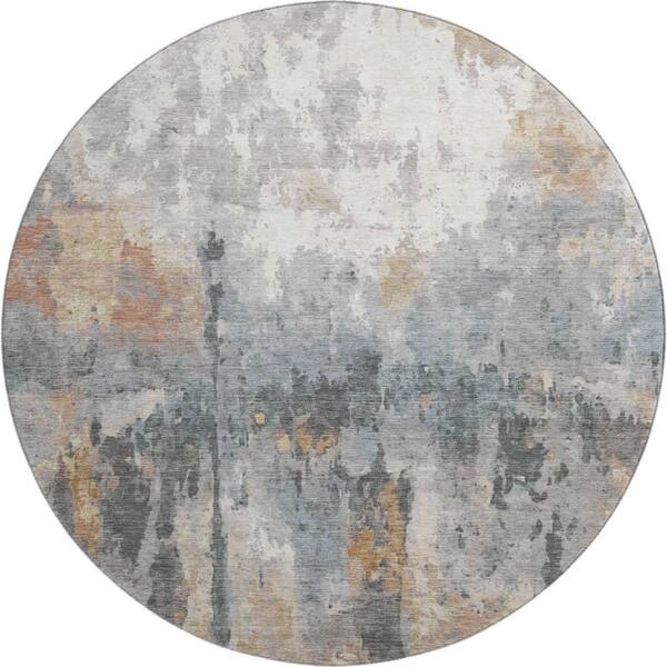 Mayfield Premium Machine Washable Abstract AMF2284 Rust 8 ft. x 8 ft. Round Rug