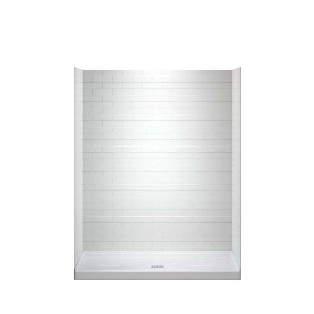 60 in. L x 32 in. W x 77.5 in. H 4-Pieces Alcove Shower Kit with Glue Up Shower Wall and Shower Pan in White & BG Drain price history on PriceWatchPro