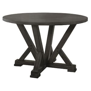 Anna 42 in. Antique Light Grey Wood Round Dining Table