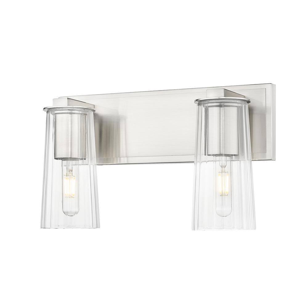 Titus 16 in. 2-Light Brushed Nickel Vanity-Light with Clear Glass Shade