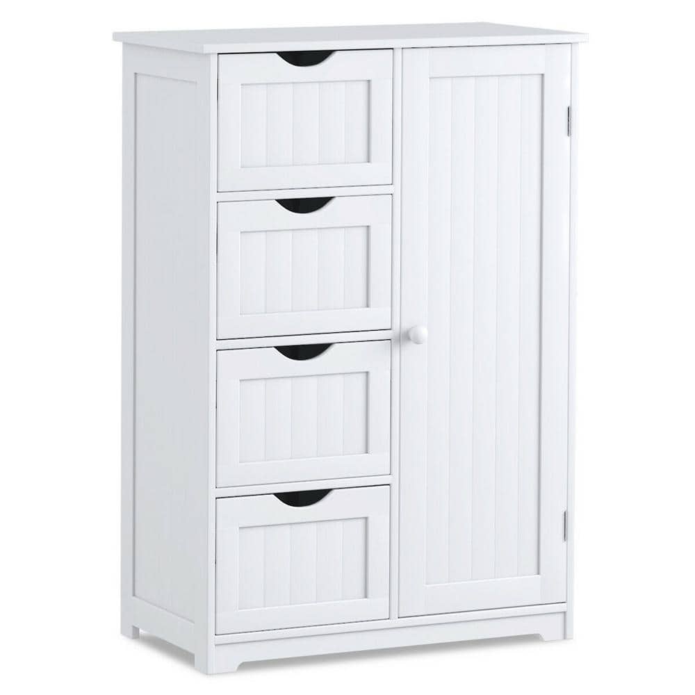 White MDF Bathroom Cabinet with Adjustable Shelving and Drawers