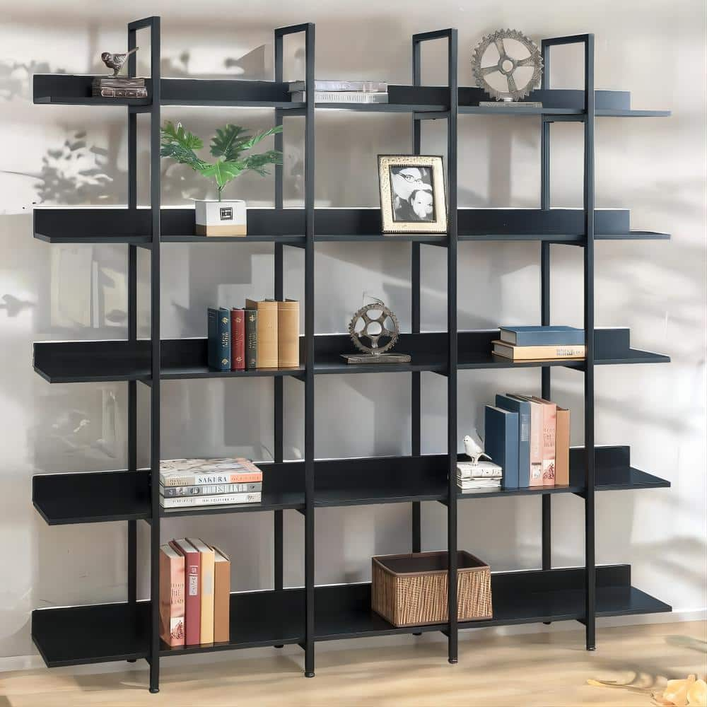 aisword 70.87 in. Tall Industrial Style MDF 5-Shelf Bookcase with Metal ...