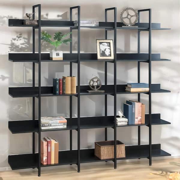 aisword 70.87 in. Tall Industrial Style MDF 5-Shelf Bookcase with Metal Frame, Tall Open Storage Book Shelves - Black