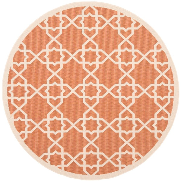 SAFAVIEH Courtyard Terracotta/Beige 7 ft. x 7 ft. Round Border Indoor/Outdoor Patio  Area Rug