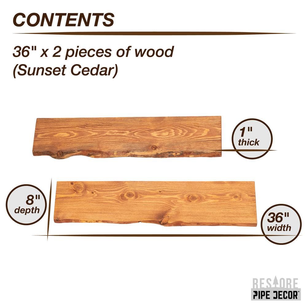 36" Sunset Cedar Live Edge Solid Wood Wall Shelf Set