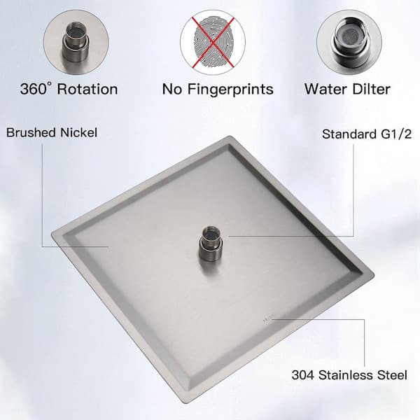 1-Spray Patterns 10 in. Single Wall Mount and Ceiling Mount Square Rain Fixed Shower Head in Brushed Nickel
