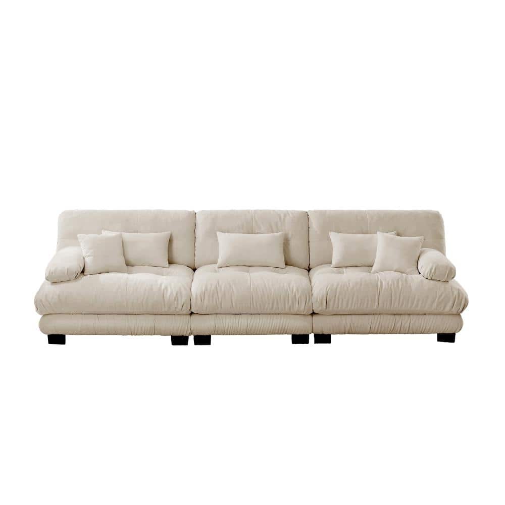 Modular 3-Seater Sectional Sofa 72 in. Round Bolster 3-piece Chenille Deep Seat with Pillows Sectional Sofa in Light price history on PriceWatchPro