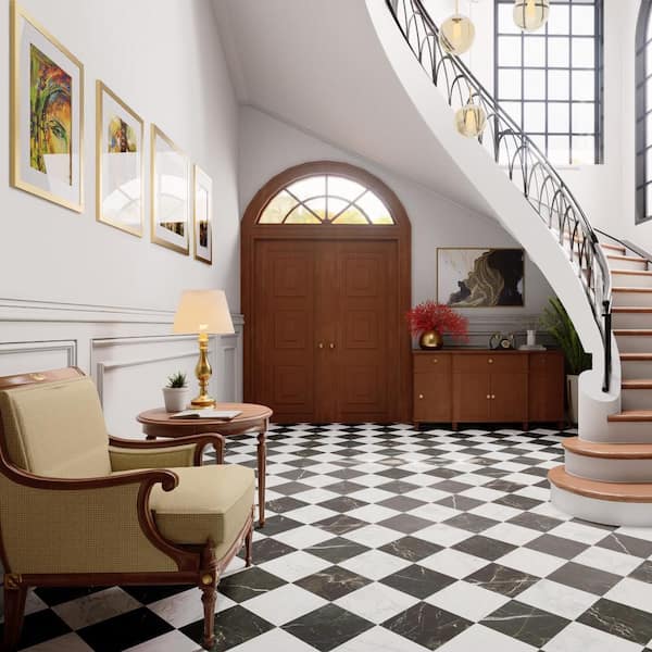 Reve Checker Blanc with Noir 12 in. x 12 in. Porcelain Floor and Wall Tile (23.25 sq. ft. /Case)