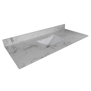 49 in. W x 22 in. D Artificial Stone Vanity Top in Grey with White Rectangle Single Sink