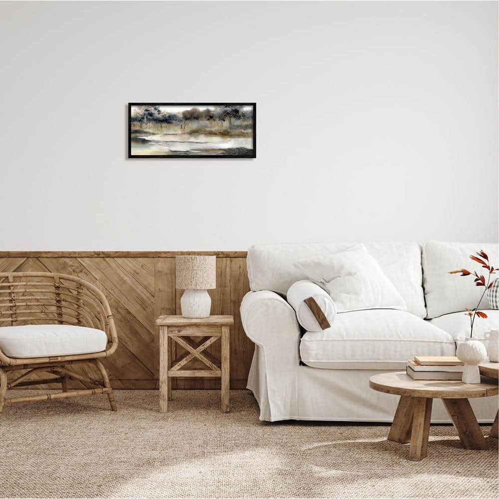 Black Framed Abstract Landscape Canvas Print, 24 x 10