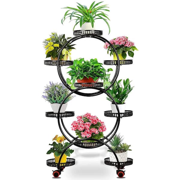YIYIBYUS 46.9 in. x 29.1 in. 9 Potted Multiple Indoor/Outdoor Black Metal Plant Stand Flower Pot Holder (6-Tier)