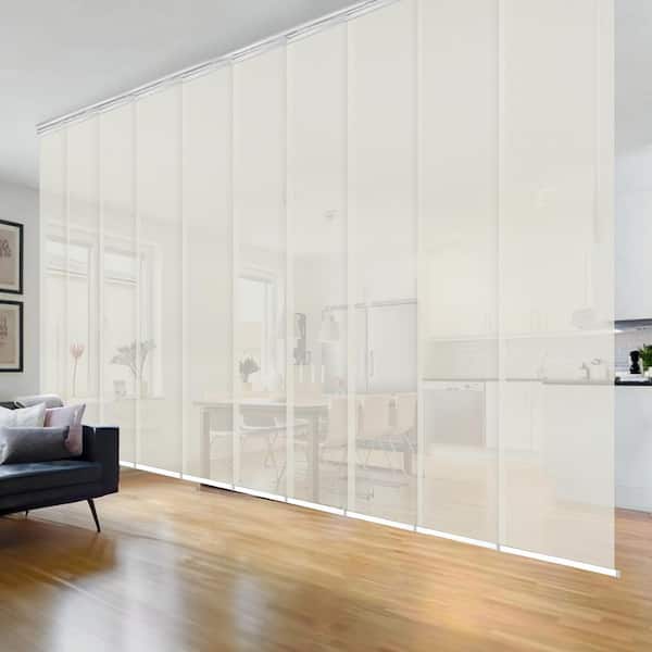 EMOH Ashy Mesh 120 in. - 218 in. W x 116 in. L Adjustable 10-Panel White Double Rail Panel Track with 23.5 in. Slates