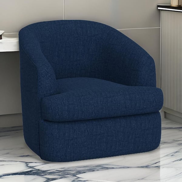 Benjara Lessy Navy Blue Polyester Accent Chair with Swivel