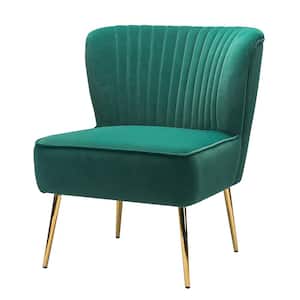 Monica Modern Green Velvet Comfy Living Room Side Chair with Golden Metal Legs