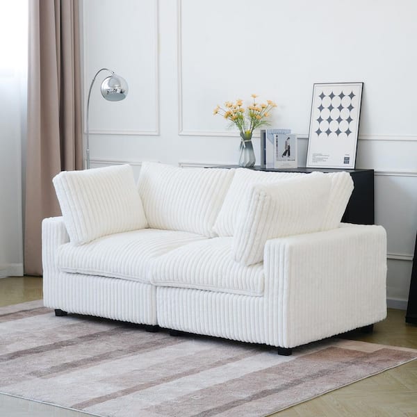 Magic Home Oversized 79 in. Faux Rabbit Fur Velvet Down 2-Seater Loveseat Modern Cloud Sofa Couch with Washable Covers in White