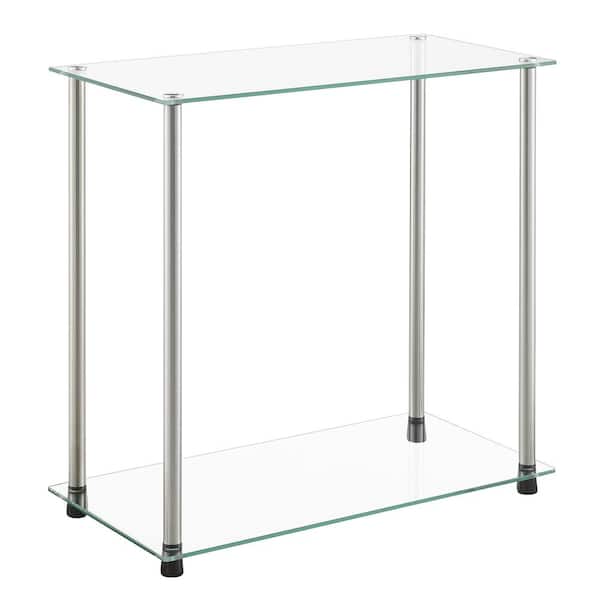 Convenience Concepts Designs2Go 23.75 in W Chrome Rectangle Classic Glass Top 2-Tier Chairside End Table