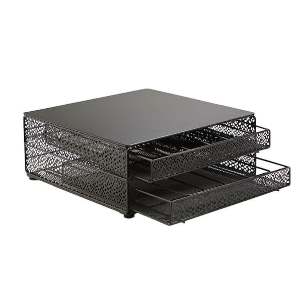 Mind Reader - Single Serve Coffee Pod Organizer with 2 Drawers, 72 Pod Capacity, Metal Mesh, 13 in. L x 12.75 in. W x 5 in. H, Black