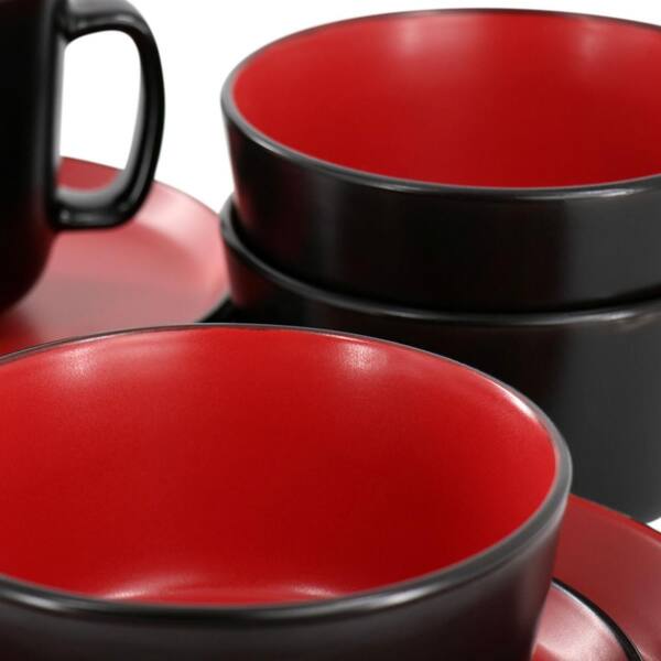 【4/11まで】Rouge et Noirシリーズ セット Elama Bacarra 16-Piece Stoneware Dinnerware Set in 2-Tone Black