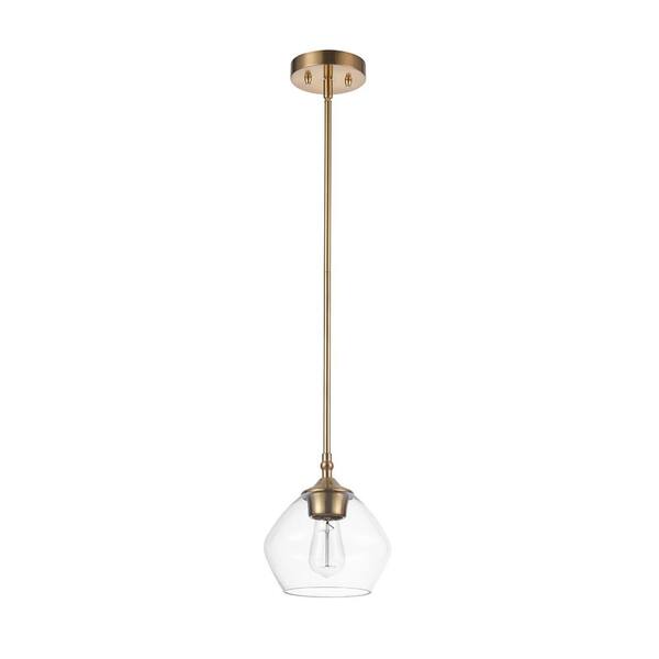 Globe Electric Harrow 1-Light Matte Brass Shaded Pendant with Clear Glass Shade