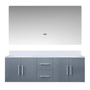 Geneva 60 in. W x 22 in. D Dark Grey Double Bath Vanity, Cultured Marble Top, and 60 in. LED Mirror