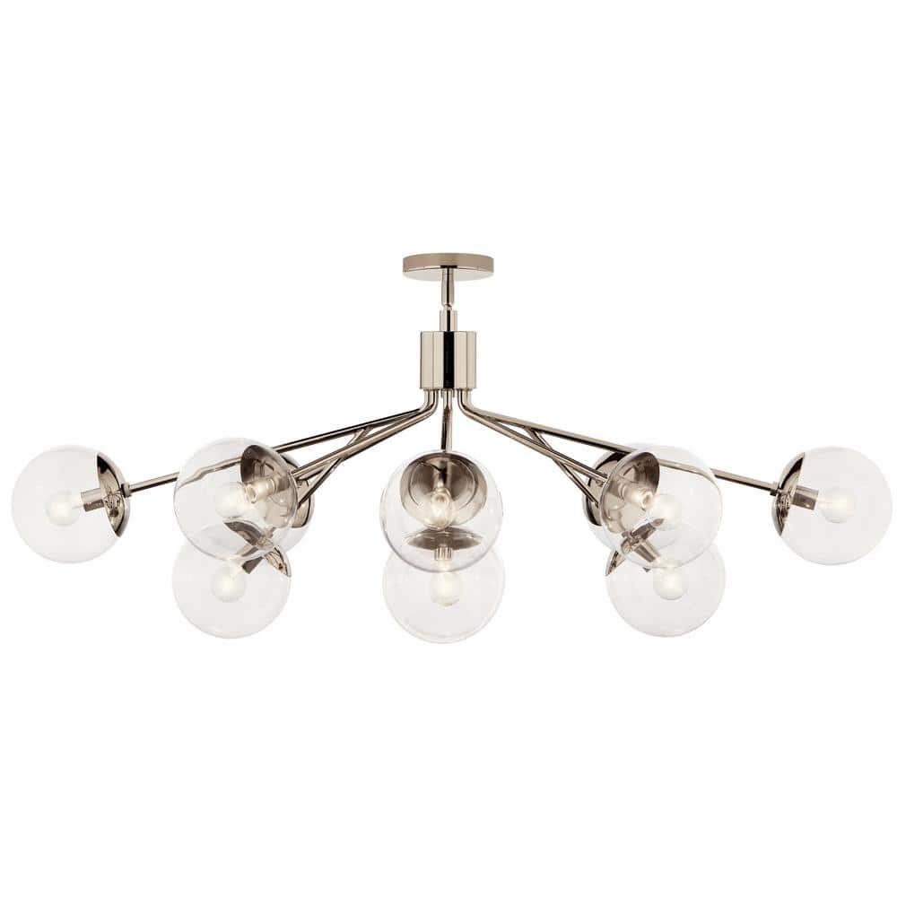 Polished Nickel 12-Light Chandelier with Clear Glass Shades