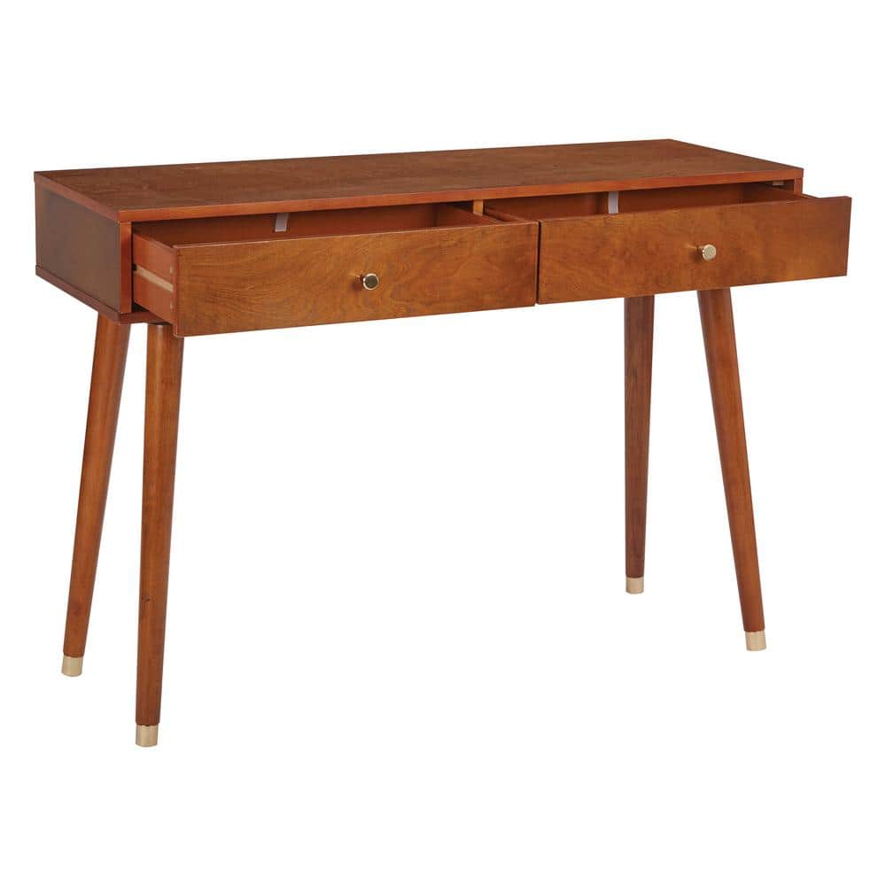Mid-Century Walnut & Metal Console Table with Dual Storage Drawers