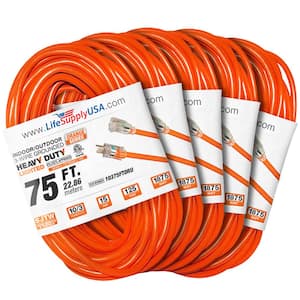 75 ft 10 Gauge/3 Conductors SJTW Indoor/Outdoor Extension Cord with Lighted End Orange (5 Pack)