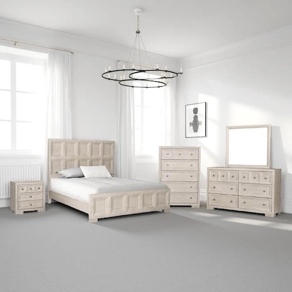 Kizie 5-Piece Beige and Bronze Queen Engineered Wood Bedroom Set