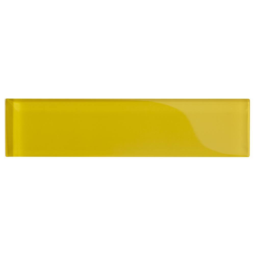 Yellow 2" x 8" Polished Glass Subway Wall Tile