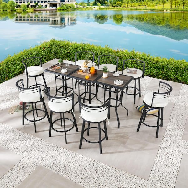 Patio Festival 11-Piece Metal Bar Height Outdoor Dining Set with Beige Cushions