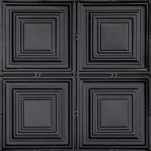 Cubism Satin Black 2 ft. x 2 ft. Decorative Tin Style Nail Up Ceiling Tile (24 sq. ft./case)