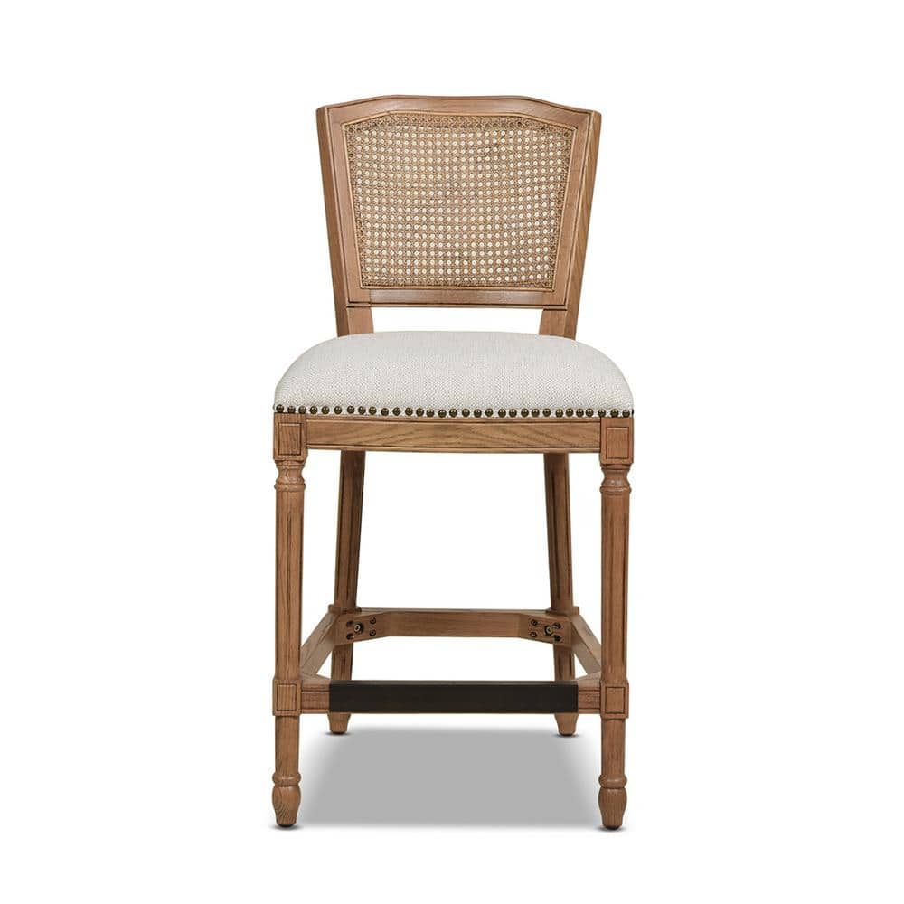 French Country Oak & Wicker Counter Bar Stool in White Pepper