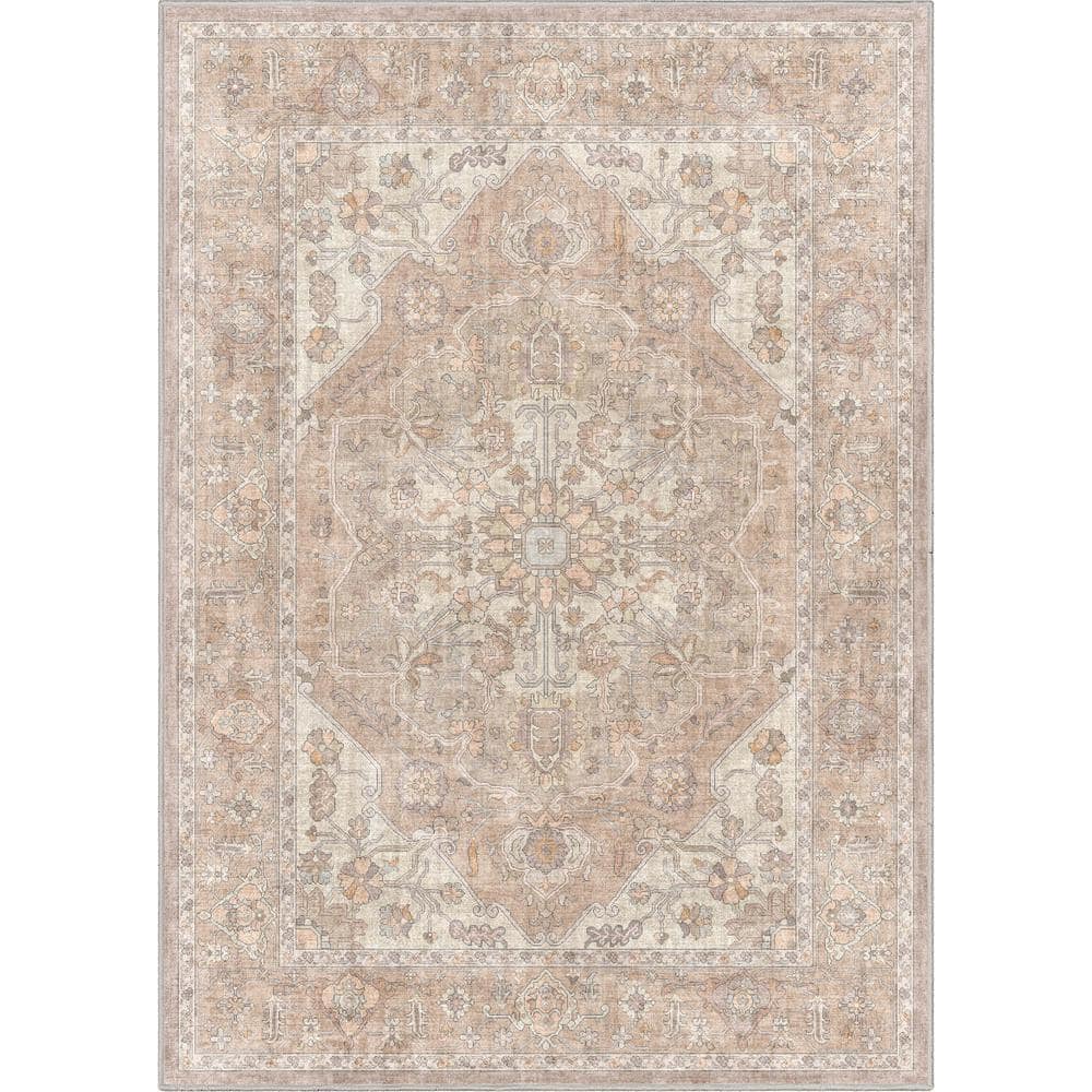 Beige Rectangular Chenille Persian Oriental Area Rug