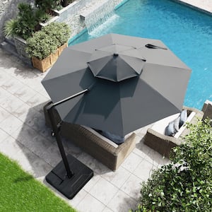 Double top 11.5 ft. Round Heavy-Duty 360-Degree Rotation Cantilever Patio Umbrella in Dark Gray