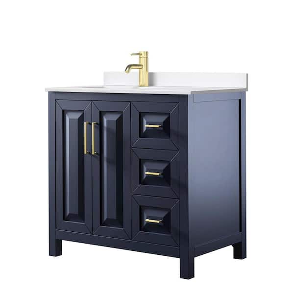 Wyndham Collection Daria 36 in. W. x 22 in. D x 35.75 in. H Single Bath Vanity in Dark Blue with White Quartz Top