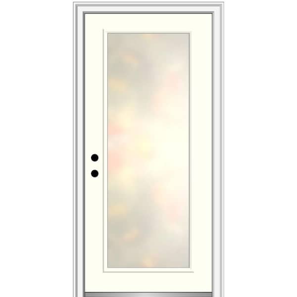 MMI Door Blanca 32 in. x 80 in. Right-Hand Inswing Full Lite Satin Glass Alabaster Painted Prehung Fiberglass Front Door