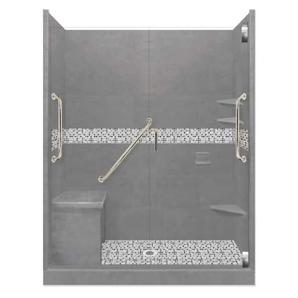 American Bath Factory Del Mar Freedom Grand Hinged 30 in. x 60 in. x 80 in. Center Drain Alcove Shower Kit in Wet Cement and Chrome Hardware