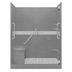 Del Mar Freedom Grand Hinged 30 in. x 60 in. x 80 in. Center Drain Alcove Shower Kit in Wet Cement and Satin Nickel