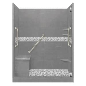 Del Mar Freedom Grand Hinged 36 in. x 60 in. x 80 in. Center Drain Alcove Shower Kit in Wet Cement and Satin Nickel