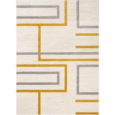 Good Vibes Fiona Gold Modern Geometric Lines 5 ft. 3 in. x 7 ft. 3 in. Area Rug