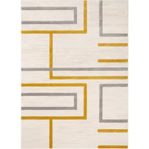 Good Vibes Fiona Gold Modern Geometric Lines 7 ft. 10 in. x 9 ft. 10 in. Area Rug