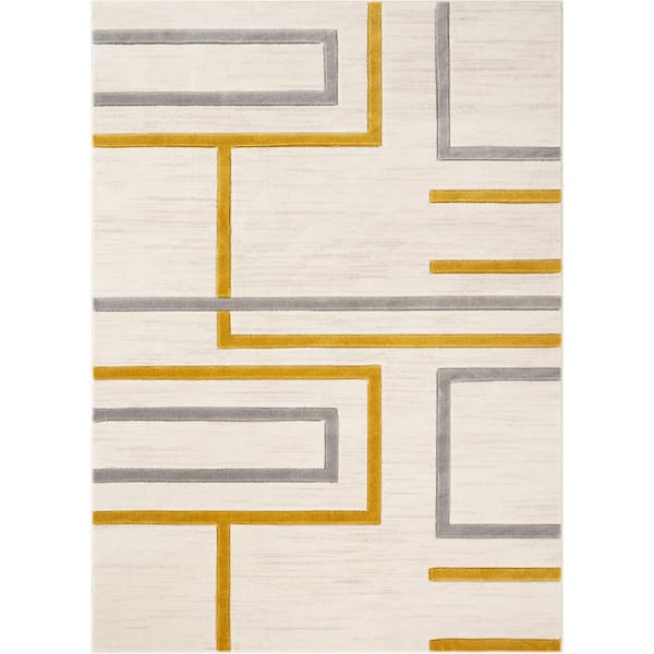 Well Woven Good Vibes Fiona Gold Modern Geometric Lines 7 ft. 10 in. x 9 ft. 10 in. Area Rug