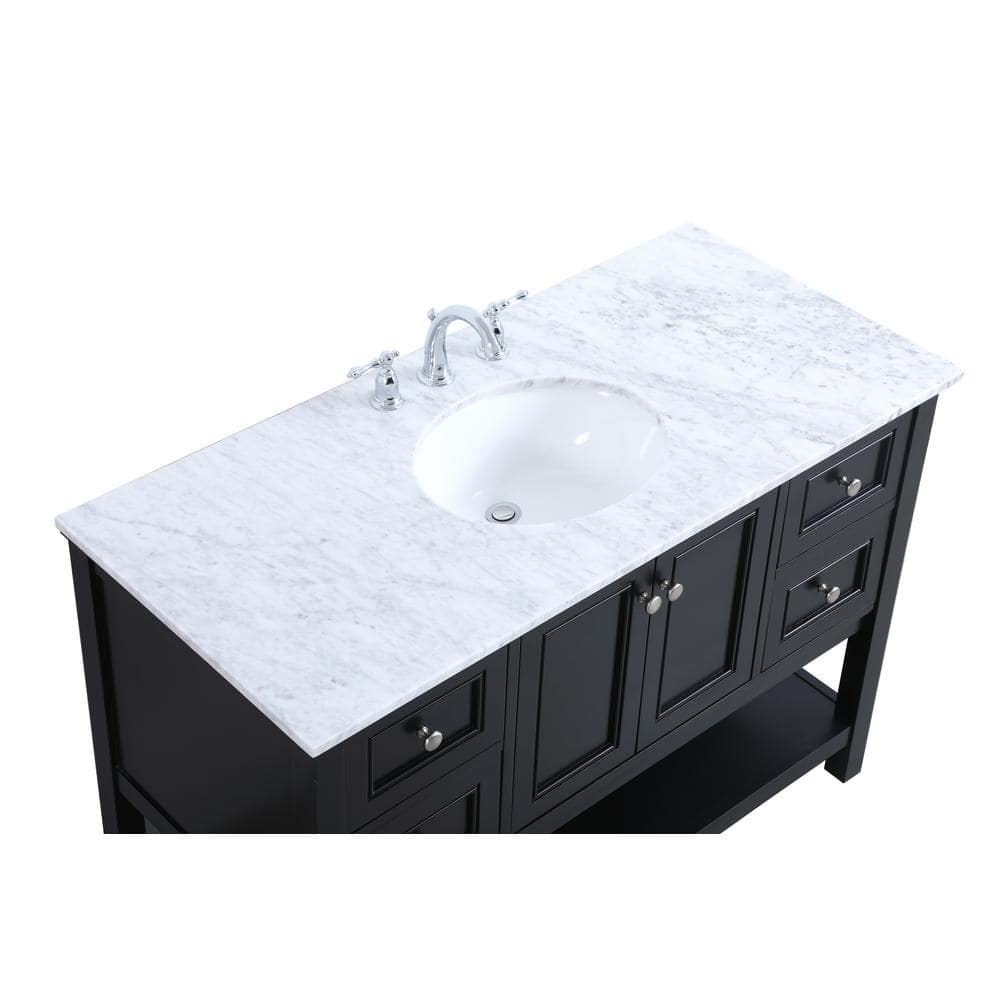 Black 48" Single Marble Top Freestanding Bathroom Vanity
