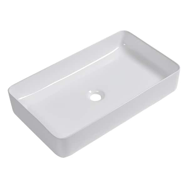 24 in. x 14 in . Top Mount Rectangular Bathroom Vessel Sink in White