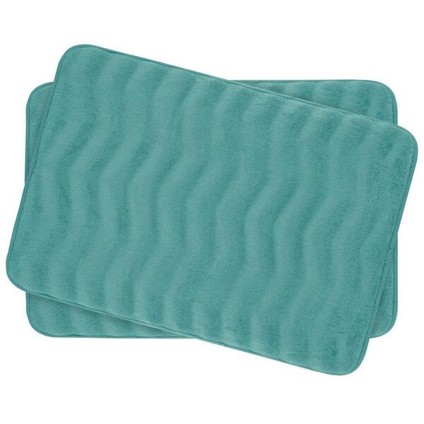 BounceComfort Waves Marine Blue 17 in. x 24 in. Memory Foam 2-Piece Bath Mat Set