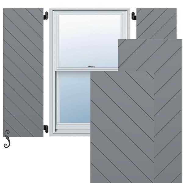 Ekena Millwork EnduraCore Diagonal Slat Modern Style 12-in W x 67-in H Raised Panel Composite Shutters Pair in Ocean Swell