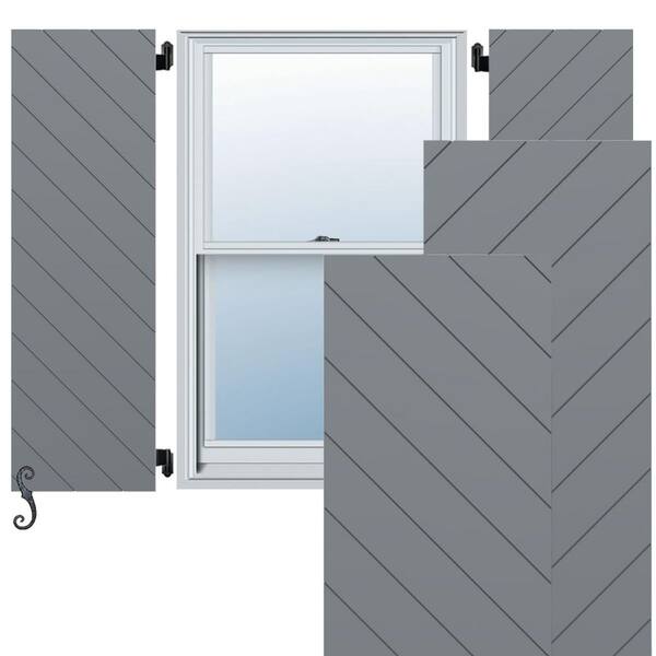 Ekena Millwork EnduraCore Diagonal Slat Modern Style 15-in W x 66-in H Raised Panel Composite Shutters Pair in Ocean Swell