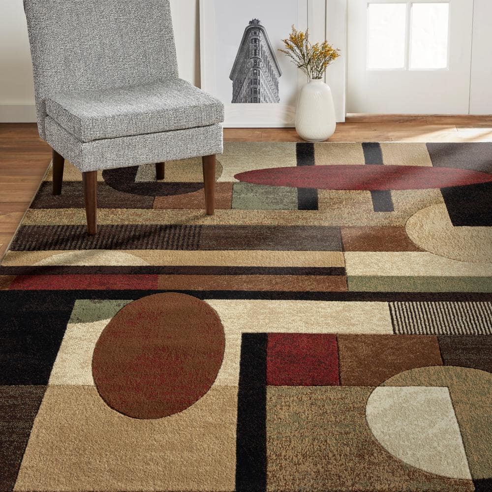 Jasmine Brown and Red Geometric Synthetic Area Rug
